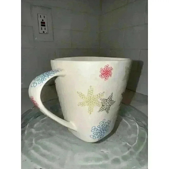 Starbucks 2005 Whimsical Holiday Square Coffee Mug Cup Snowflakes Stars 10 Oz - Picture 4 of 11